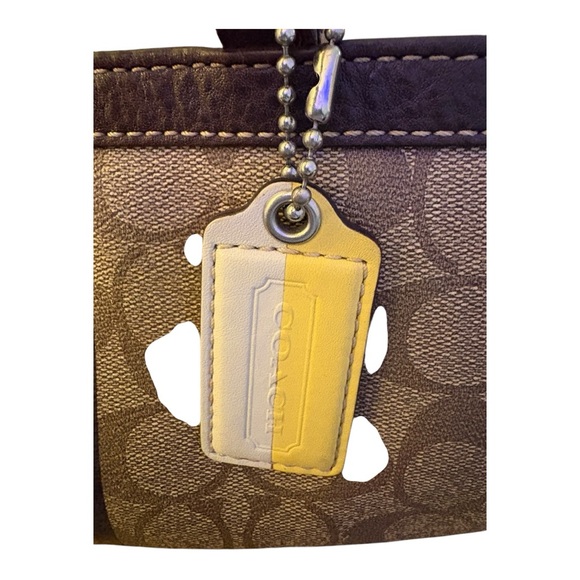 COACH Heritage Signature Stripe Zip Top Brown Shoulder Satchel Handbag F14478 - Picture 6 of 10